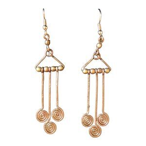 Vintage Copper-Tone Spiral Chandelier Earrings Long